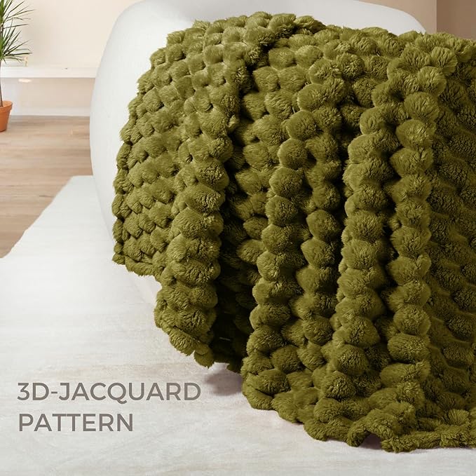 Whale Flotilla King Size Blanket for Bed with Jacquard Pattern, Fuzzy Soft Cozy Exquisite Blankets for All Season, Warm and Fluffy, 90x104 Inch, Olive
