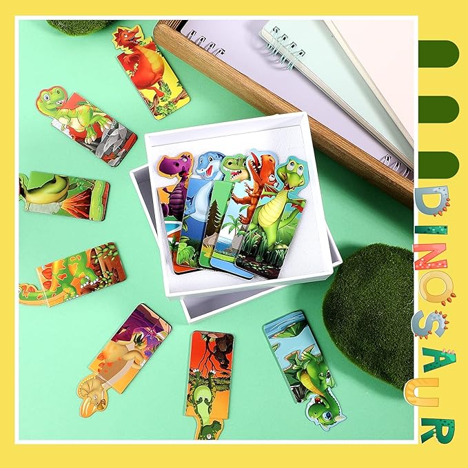 Sepamoon 12 Pcs Magnetic Bookmarks Book Marks Cute Magnet Page Markers Page Clips Funny Animal Bookmarks for Students Teacher Reading Party Favor (Dinosaur Style)