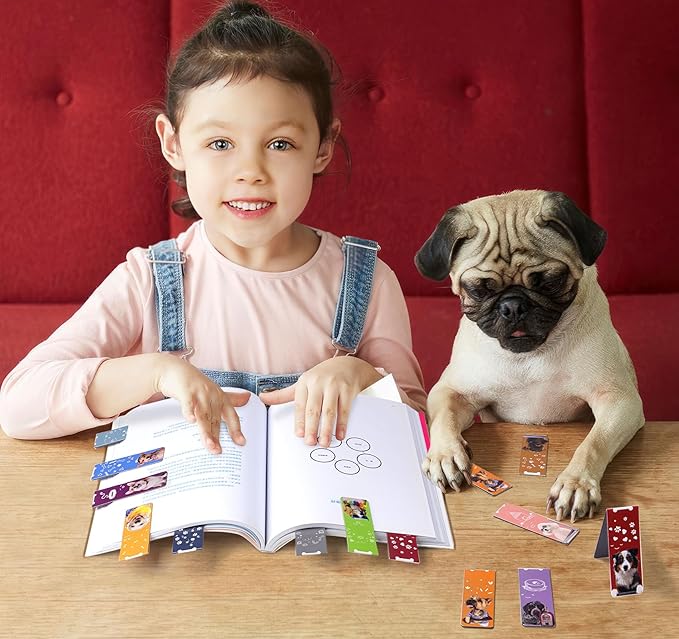 ABSOFINE 15PCS Magnetic Bookmarks, 3.1" Cute Dogs Large Size Magnetic Page Clips Bookmark, 15 Designs Pet Dogs Waterproof Sturdy Bookmarks for Kids Women Book Lovers