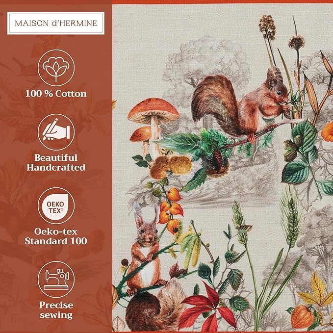 Maison d' Hermine Placemats Set of 4 100% Cotton Washable Cloth Place Mats, Reusable Table Mats for Kitchen Dining Decoration, Party, Wedding, Restaurant (Recolte, 13" x 19")
