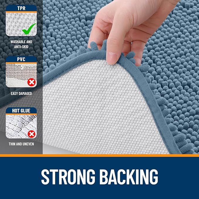 OLANLY Bathroom Rugs 30x20, Extra Soft Absorbent Chenille Bath Rugs, Rubber Backing Quick Dry, Machine Washable Bath Mats for Bathroom Floor, Tub and Shower, Home Decor Accessories, Airy Blue