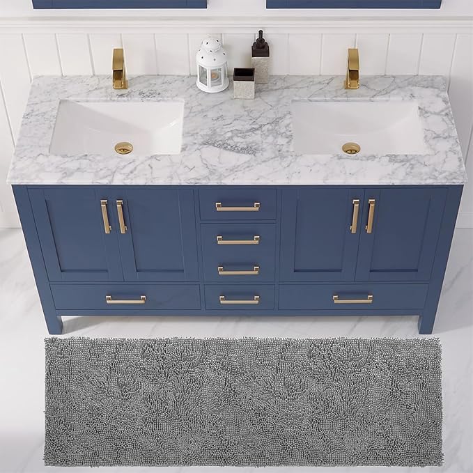 LuxUrux 2-Piece Bathroom Rug Set - Ultra-Plush Chenille Mats, Includes Runner Rug, Soft, Absorbent, Non-Slip & Stylish (27x47 & 16x24 inches, Light Grey)