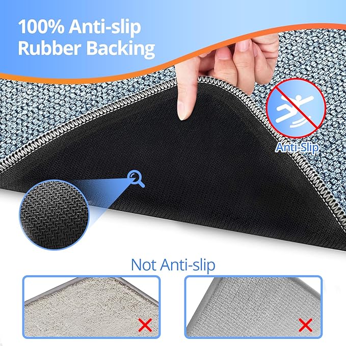 2 Pack Thin Bathroom Rugs, Bath Mat Super Absorbent, Bath Rugs Rubber Backing Non-Slip, Quick Dry Machine Washable, Cozy Cloth Bathroom Mat fit Under Door/Sink/ Bathtub/Shower/Kids 17''x27''-Blue