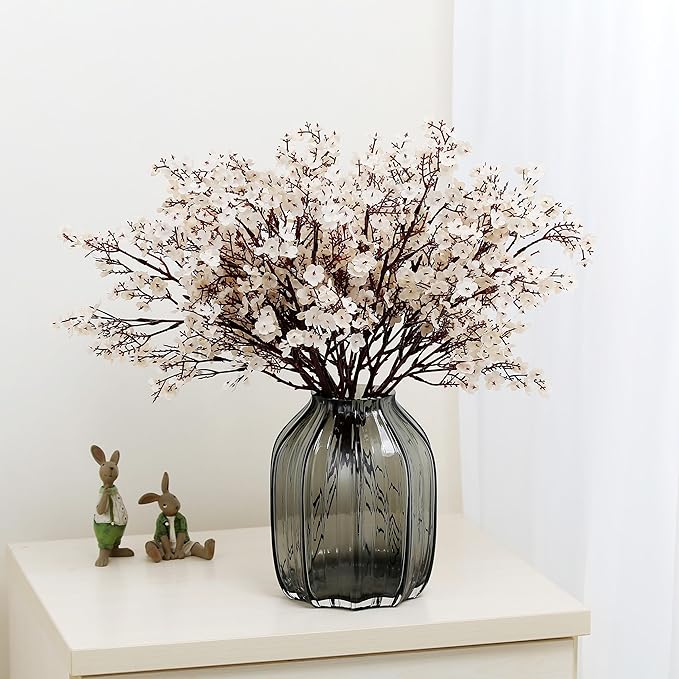 JAKY-Global Babys Breath Fabric Cloth Artificial Flowers 6 Bundle European Fake Silk Plants Decor Wedding Party Decoration Bouquets Real Touch DIY Home Garden (Beige, 6 Bundles)