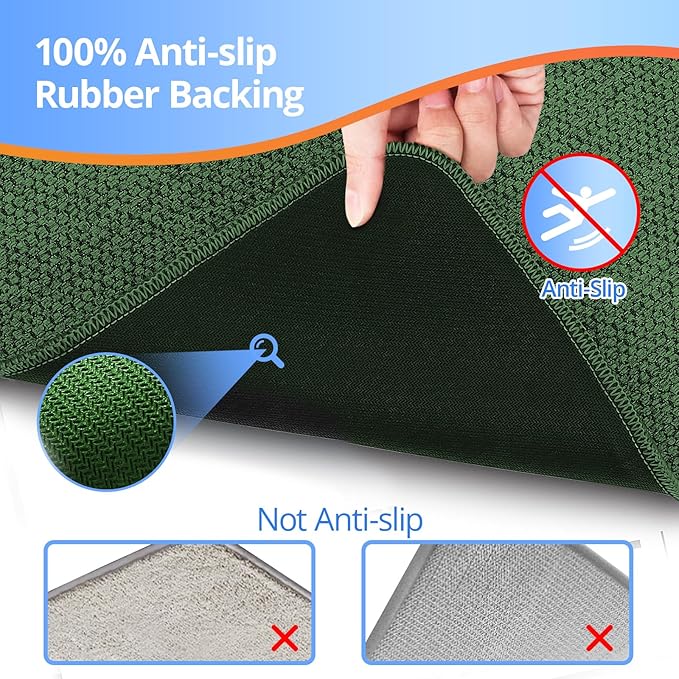 Upgraded Thin Bathroom Rugs, Bath Mat Super Absorbent, Bath Rugs Rubber Backing Non-Slip, Quick Dry Machine Washable, Cozy Cloth Bathroom Mat fit Under Door/Sink/ Bathtub/Shower/Kids 17''x27''-Green