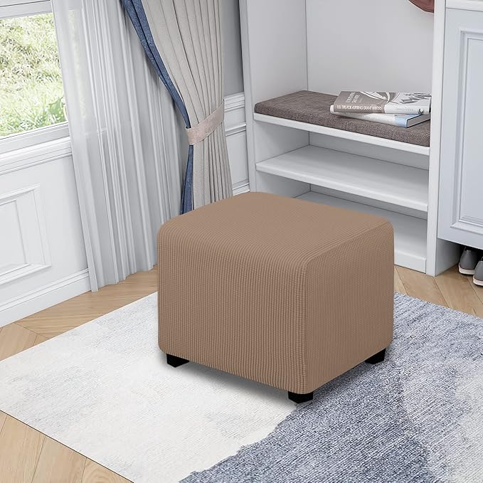 Easy-Going Stretch Ottoman Cover Folding Storage Stool Furniture Protector Soft slipcover with Elastic Bottom (X-Small,Camel)