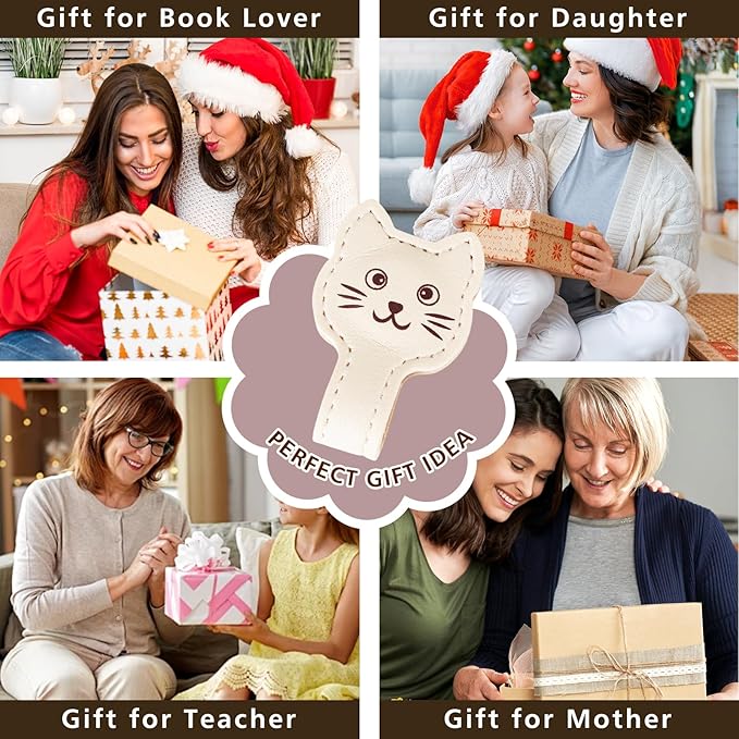 Zkptops Magnetic Leather Bookmarks Cute Cat Book Markers for Reading Women Men Strong Magnet Bookmark Clips Page Mark Unique Books Accessories Gifts for Book Lovers Teachers Students Reader (Khaki)
