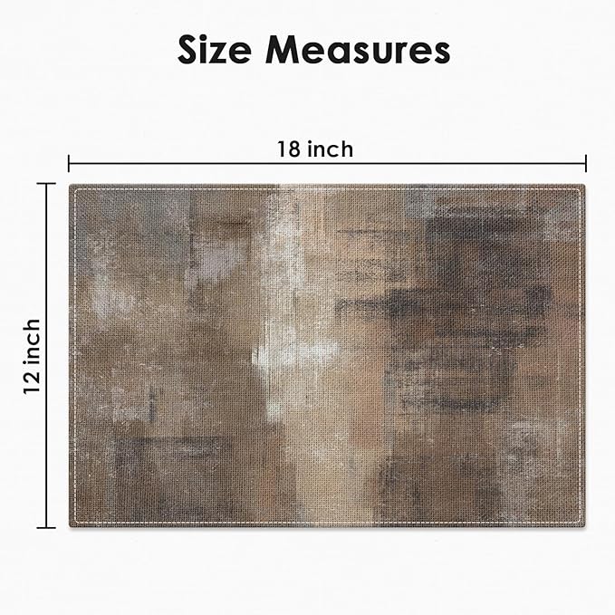 Emvency Farmhouse Placemats Set of 4, 12x18 Inch Abstract Grey and Dark Brown Art Painting Table Mats for Outdoor Home Party Kitchen Dining Decoration