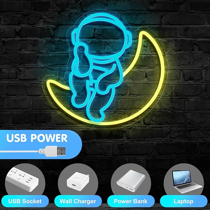 Astronauts Neon Signs for Wall Decor, USB Powered Dimmable Colorful Led Neon Signs for Bedroom, Boys Room, Teen Room, Wall Decor, Christmas Gifts, Birthday Gifts for Kids