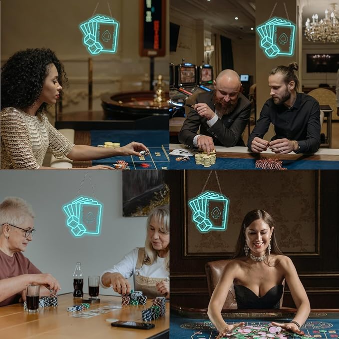Gamerneon Blue Poker Neon Signs Dice Neon Signs Wall Decor Straight Flush Led Light for Bedrooms Bar Clubs Casinos Hotels Game Room Man Cave Party Decorations