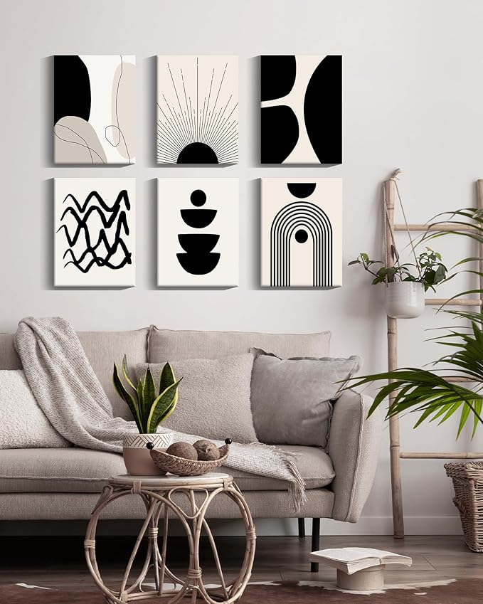 ๐๐ฟ๐๐ผ๐๐บ Abstract Boho Wall Art Minimalist Geometric ๐๐ฟ๐ฎ๐บ๐ฒ๐ฑ Wall Decor 12x16in Boho Room Decor Black Brown Beige Line Art Canvas Painting Mid Century Modern Prints Bohemian Posters for Living Room