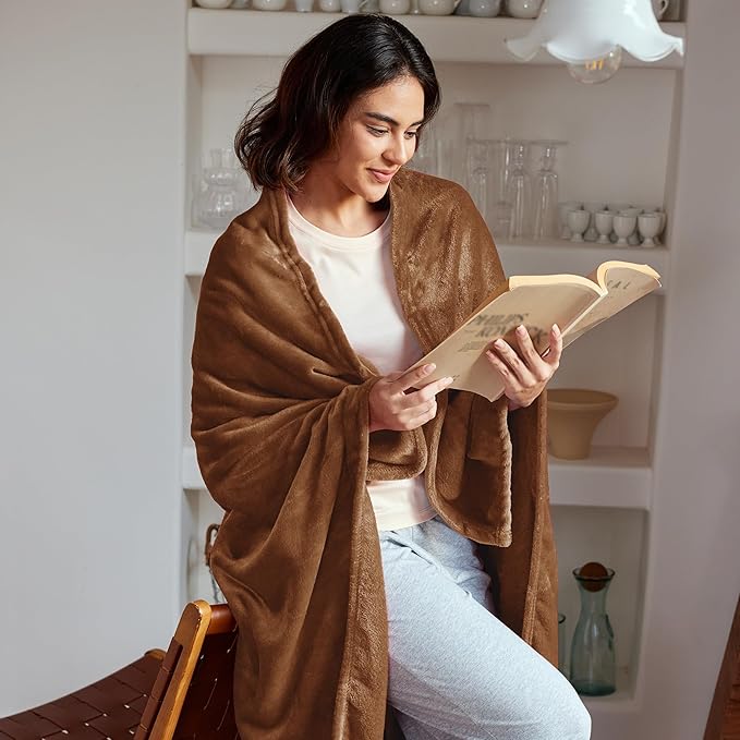 Exclusivo Mezcla Twin Size Flannel Fleece Velvet Plush Bed Blanket as Bedspread, Coverlet, Bed Cover (90x66 IN, Brown) Soft, Lightweight, Warm and Cozy