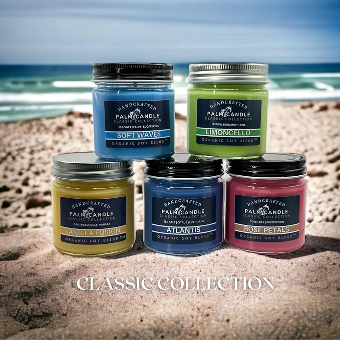 Sea Salt Soy Scented Candle Exquisite Aromatherapy in a Glass Jar Premium Essential Oils 7 Ounces Long-Lasting Burn Time (Soft Waves)