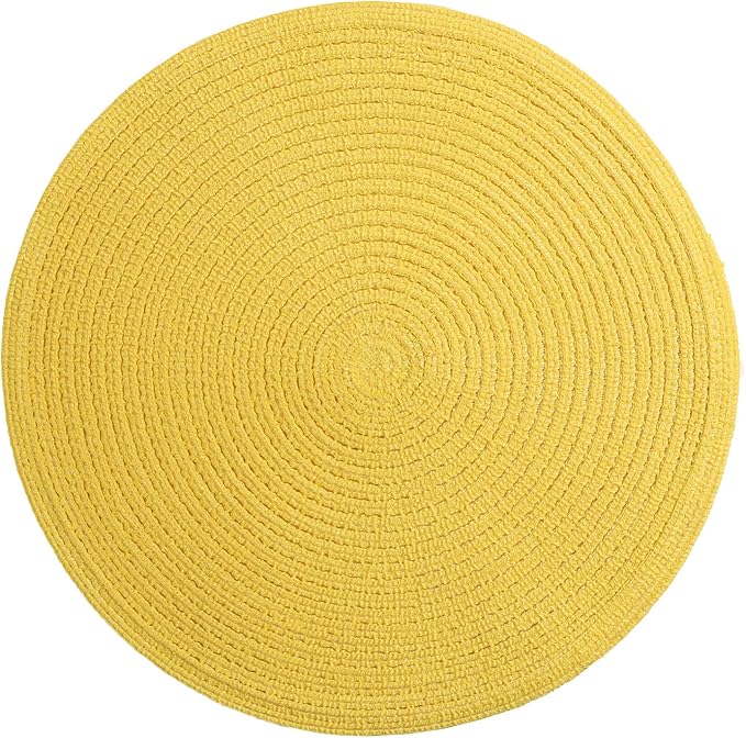 SHACOS Round Braided Placemats Set of 4 Washable Kitchen Table Placemats for Home Wedding Party (Yellow, 4)