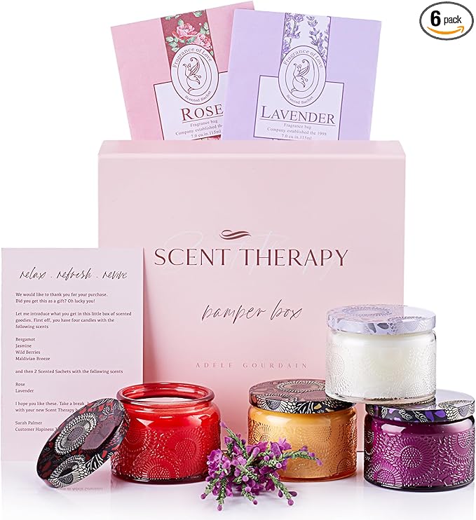 Aromatherapy Candle Gift Set for Women- Scented Candles for Home, Unique Decor Present for Women's Day, Birthday, Bridesmaid, Anniversary Candle Set with Scented Sachets- Pampering Gift Sets, Women