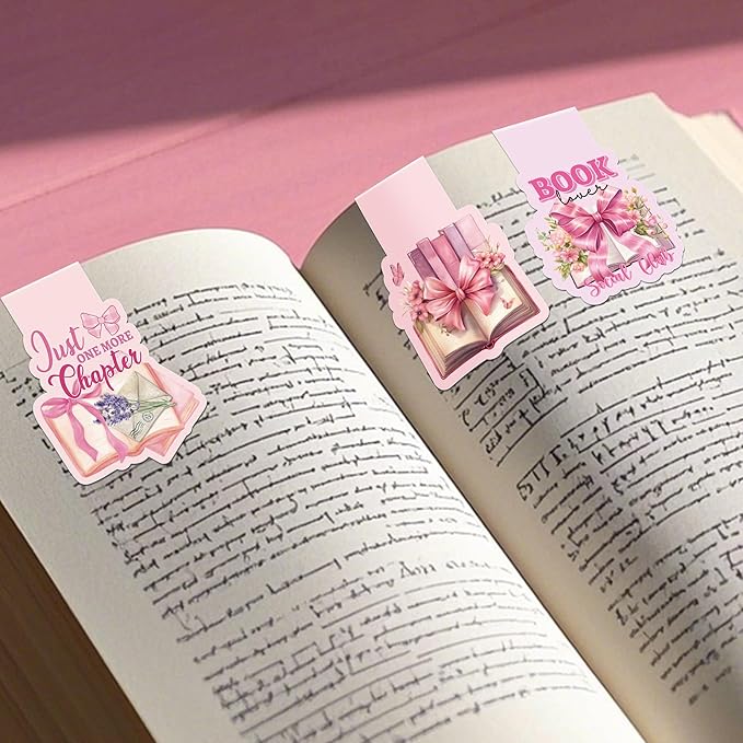 Pink Bow Magnetic Bookmarks: 8 Pcs Bowknot Magnet Book Page Markers, Cute Girly Bookmark Clips for Reading, Gifts for Women Students Teachers Book Lovers Office School Supplies