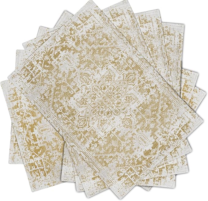 Gray Tan Boho Placemats Set of 6 Ethnic Bohemian Carpet Place Mats Washable Kitchen Dining Vintage Grey Geography Floral Linen Table Mats Stain Heat-Resistant for Home Party Indoor 12x18 in
