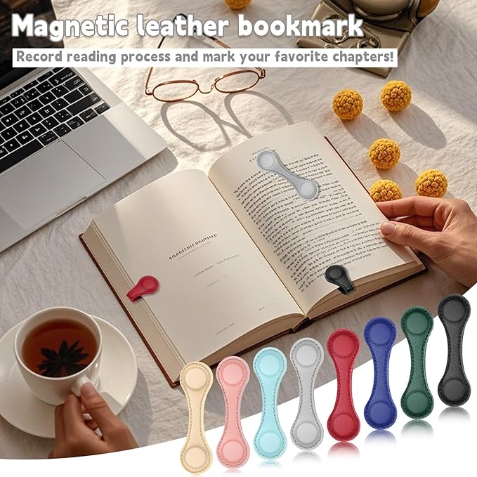 8 PCS Magnetic Bookmarks, Leather Magnetic Bookmarks for Women Men, Double-Sided Magnetic Book Mark Clip for Book Lovers Readers Teachers Students