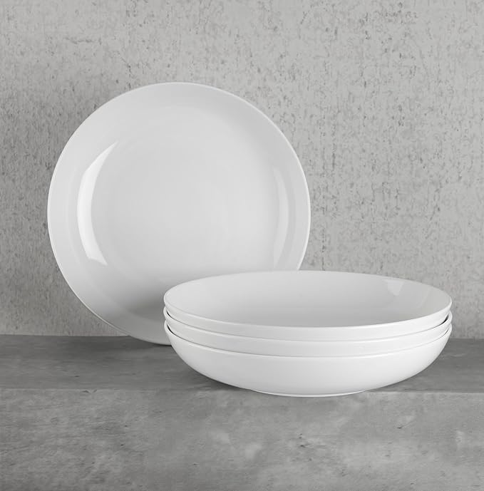 Euro Ceramica Essential Collection Fine Porcelain Classic Coupe 20-Piece Dinnerware and Serveware,4 Pieces 9-Inch Meal Bowl Included, Service for 4, Classic White