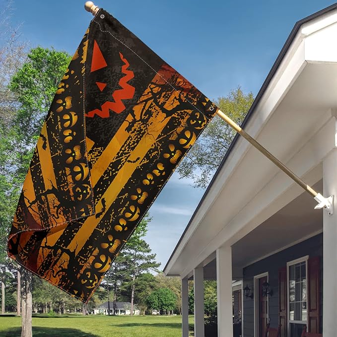 AVOIN colorlife Stripes Halloween Flag 3x5 FT Double Sided, Jack O Lantern Large House Flag Party Yard Outdoor Decoration