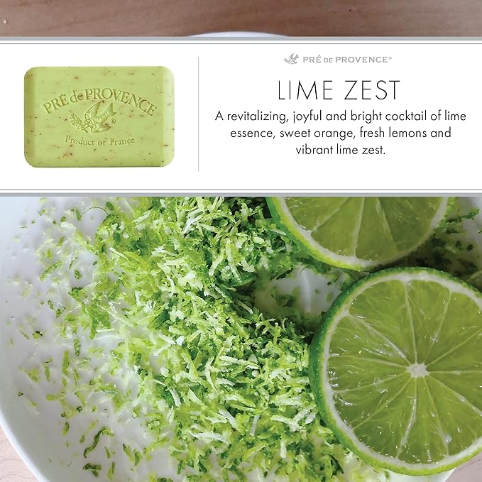 Pre de Provence Artisanal Soap Bar, Natural French Skincare, Enriched with Organic Shea Butter, Quad Milled for Rich, Smooth & Moisturizing Lather, Lime Zest, 5.3 Ounce