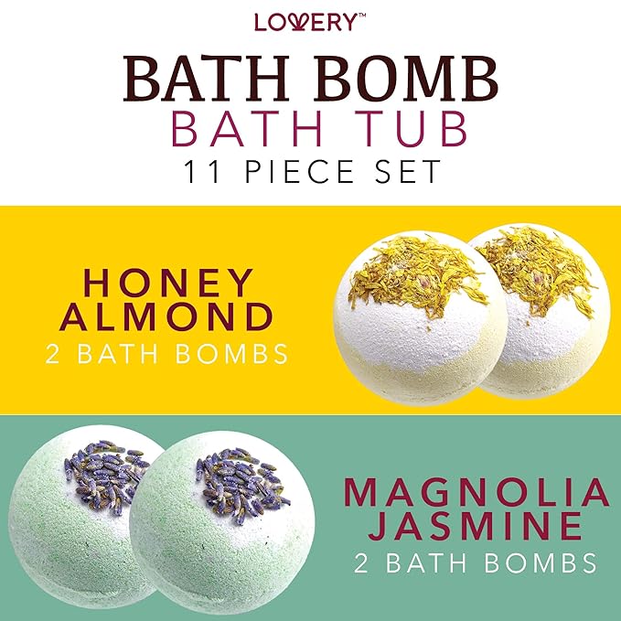 Bath Bombs Gift Set for Women and Men, 10 Oversized Two Tone Bath Fizzies with Shea & Coco Butter Dry Flower Petals, Rich Spa Bath Set in Cute Tub, Multiple Fragrances, Birthday Gifts