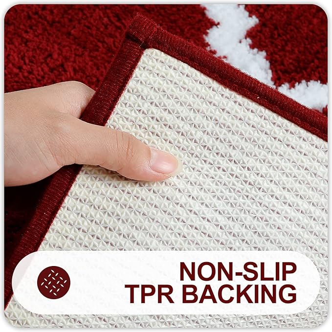 OLANLY Bathroom Rugs 24x16, Soft and Absorbent Microfiber Bath Rugs, Non-Slip Shaggy Shower Carpet, Machine Wash Dry, Bath Mats for Bathroom Floor, Tub and Shower, Burgundy