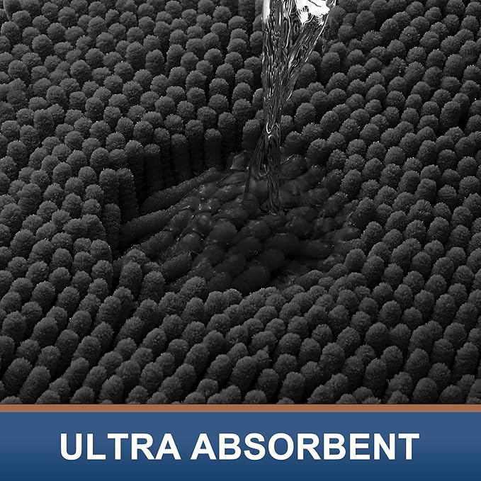 Smiry Luxury Chenille Toilet Rugs U-Shaped 24x20, Soft Absorbent Non-Slip Contour Bathroom Rugs for Toilet, Machine Washable Contoured Bath Mats, Black