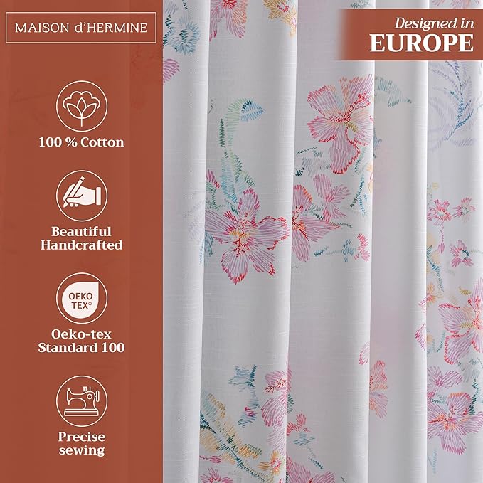 Maison d' Hermine Curtains for Living Room 100% Cotton 96 inch Length Two Panels Light Filtering Curtains for Bedroom Windows with Rod and Loop Pockets Drapes (Paradise Island, 50" W x 96" L)