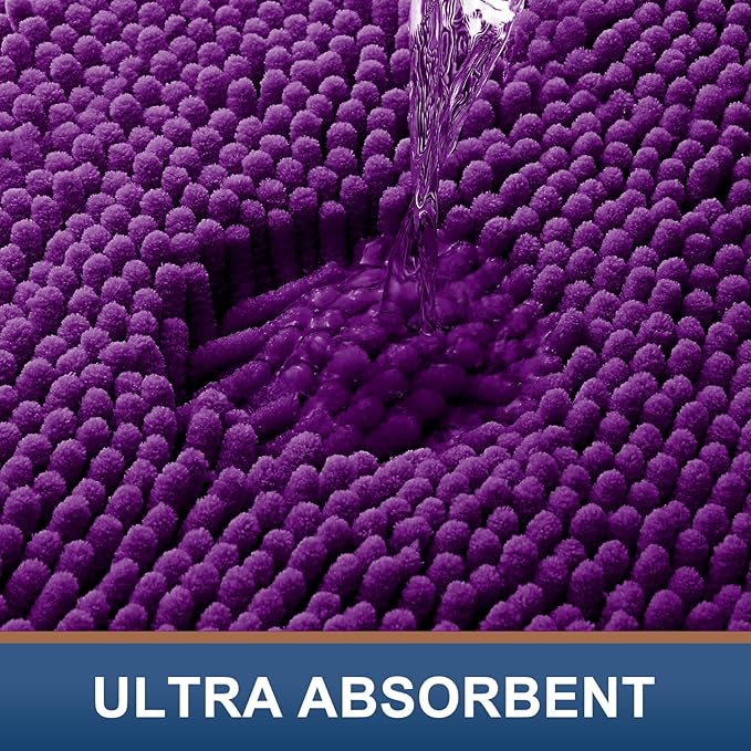 Smiry Luxury Chenille Toilet Rugs U-Shaped 24x20, Soft Absorbent Non-Slip Contour Bathroom Rugs for Toilet, Machine Washable Contoured Bath Mats, Violet