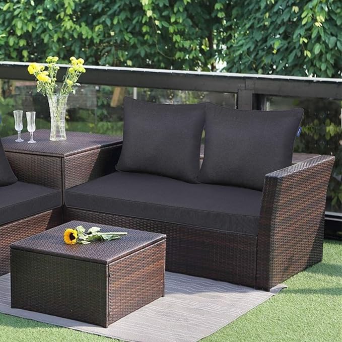 Outdoor Loveseat Cushion Set 46'' x 26'', Outdoor Deep Seat Cushions for Patio Furniture, Water Repellent Outdoor Seat Cushion and Couch Back Cushions for Bench, and Swing (Black Grey)