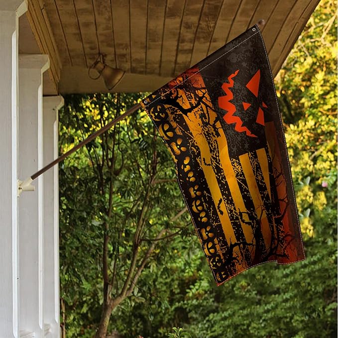 AVOIN colorlife Stripes Halloween Flag 3x5 FT Double Sided, Jack O Lantern Large House Flag Party Yard Outdoor Decoration