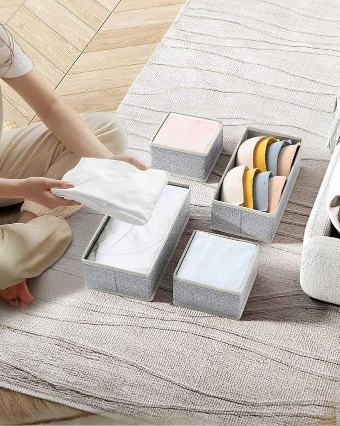 DIMJ Drawer Organizers for Clothing, Set of 16 Dresser Drawer Organizers, Fabric Closet Organizers and Storage, Drawer Dividers for Baby Clothes, Socks, Belt, Tie (Gray)