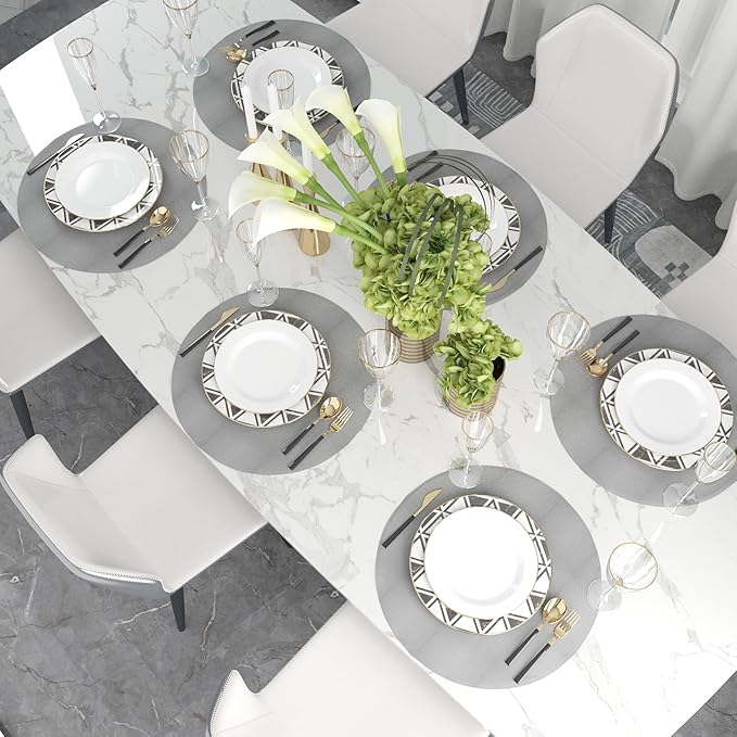 Set of 4 Round Placemat 15 Inch Soft Linen eco-Friendly Fabric Handcrafted Machine Washable Indoor & Outdoor Tablemat Grey