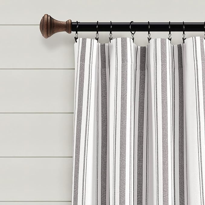 Lush Decor Farmhouse Stripe Yarn Dyed Cotton Window Curtain Panel Pair, 42" W x 84" L, Gray - Classic Modern Rustic Charm - Eco Friendly Cotton Fabric