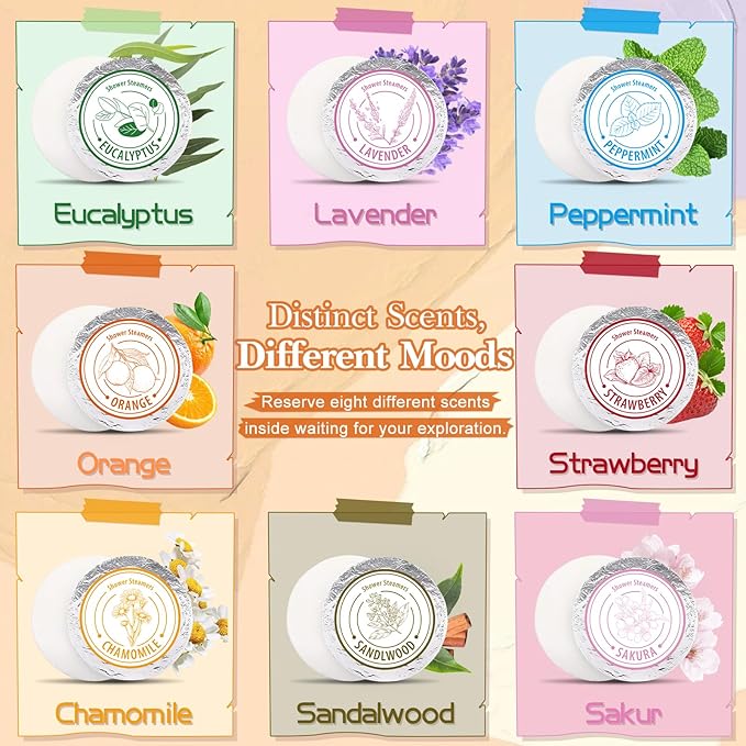Shower Steamers Aromatherapy - Christmas Gifts for Women, 8 Pack Pure Essential Oil Shower Bombs for Home Spa Self Care, Eucalyptus Stress Relief and Relaxation Gifts for Her Stocking Stuffers Yellow