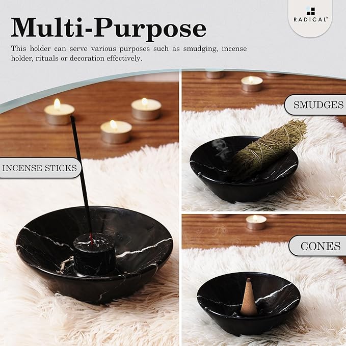 Radicaln Marble Incense Holder 5.5" Inches Black Handmade Palo Santo Stick for Home Décor, Modern Incense Holder for Sticks, Citronella incenses Stick for Room & Office Aromatherapy