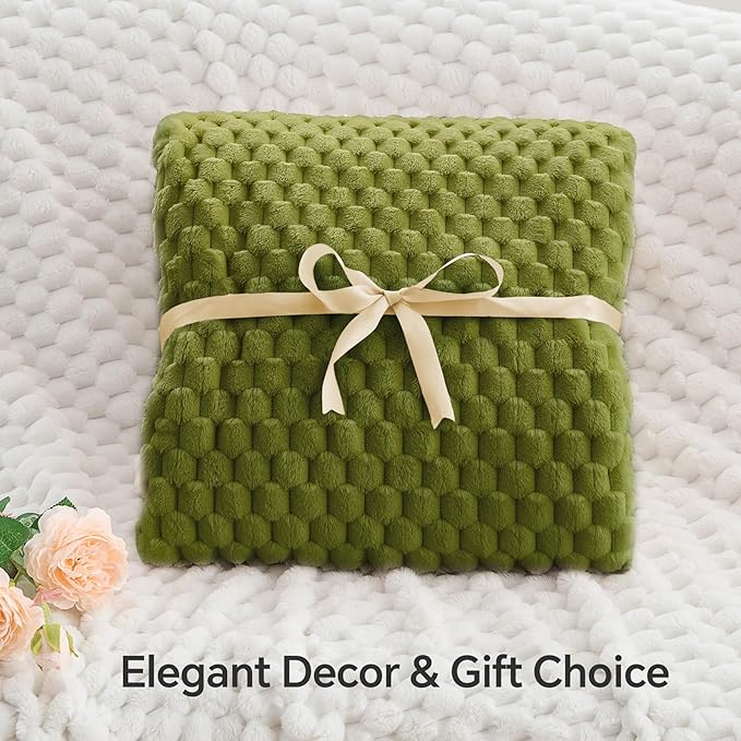 BEDELITE Fleece Blanket Twin for Bed Couch, 3D Jacquard Decorative Green Apple Throw Blanket, Soft and Cozy Warm Plush Fuzzy Blanket All Seasons Suitable, 60x80Inches