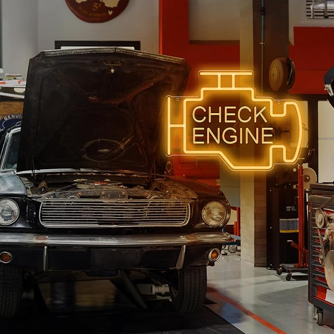 Kavaas Check Engine Neon Sign, LED Garage Sign for Car Room Decor | Check Engine Light Neon Sign for Garage Decor, Auto Repair Workshop, Man Cave - Best Gifts for Dad, Car Enthusiast (Golden Yellow)