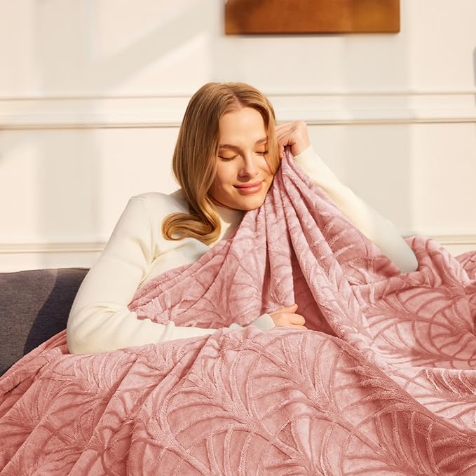 Whale Flotilla Flannel Fleece Throw Blanket for Couch, Soft Fluffy Velvet Sofa Blanket with Decorative Vintage Pattern for All Season, Warm and Lightweight, 50x60 Inch, Pink