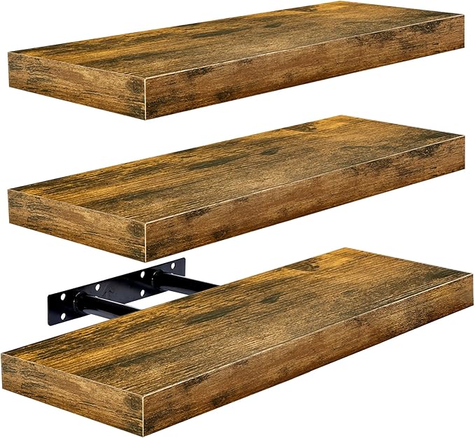 Sorbus Floating Shelves for Wall, Bathroom Shelves Wall Mounted for Kitchen, Bedroom, Bathroom Storage Over Toilet, Hanging Book Shelf for Wall Home Decor Living Room (Black, 3 Pack)
