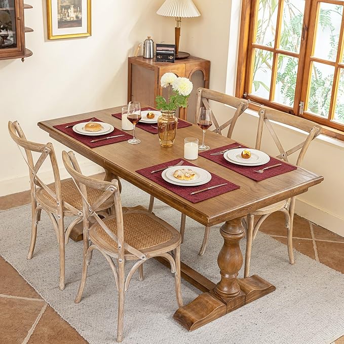 Placemats Set of 4, Dual-Layered Thickened Faux Linen Cloth Place Mats Heat Resistant Machine Washable Wrinkle Free Table Mats Indoor/Outdoor (Red)