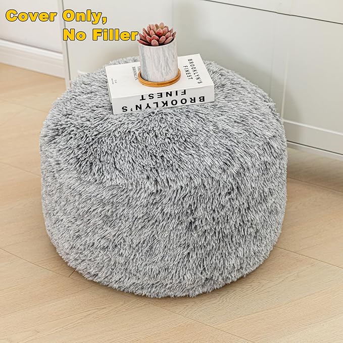Asuprui Grey Ottoman Foot Rest NO Filler Pouf Ottoman Unstuffed 20x20x12 Inches Round Pouf Seat Bean Bag Chair Foldable Floor Chair Storage for Living Room Bedroom Cover ONLY