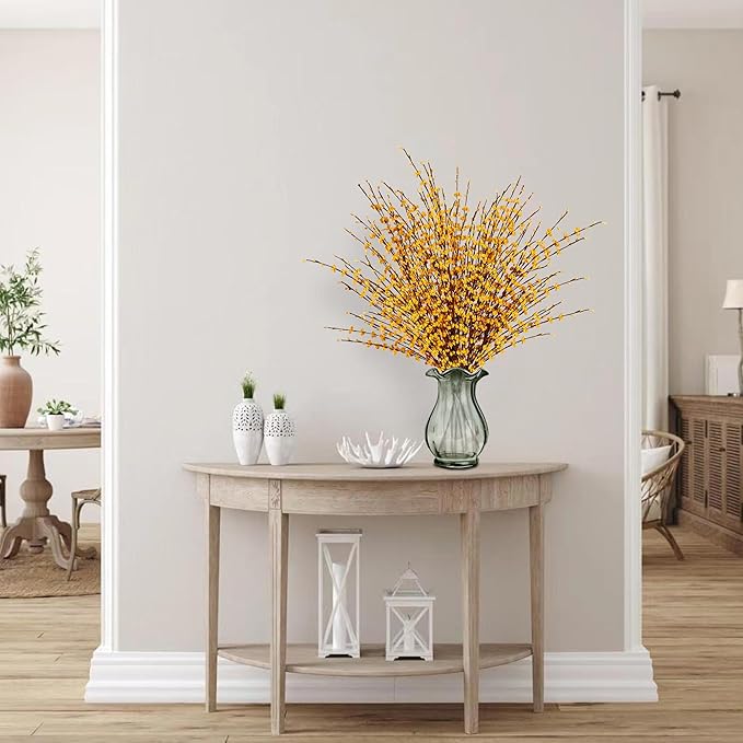 Sggvecsy 10 Pcs 29.5’’ Long Artificial Jasmine Flowers Tall Fake Flower Bouquet Faux Jasmine Plants Dry Branches for ThanksgivingAutumn Wedding Home Party Office Hotel Kitchen Decoration(Dark Yellow)