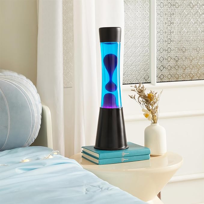 15.43" Cylinder Glow Lamp with Black Base, Blue Liquid and Purple Wax, Novelty Lamp and Home Décor for Adults, Teens and Kids