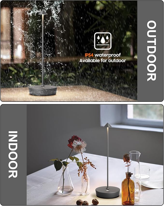 Cordless Table Lamps Rechargeable, 6000mAh Battery Operated LED Desk Lamp Outdoor Waterproof Portable Touch Dimmable Table Light for Patio Restaurant Dining Home Grey