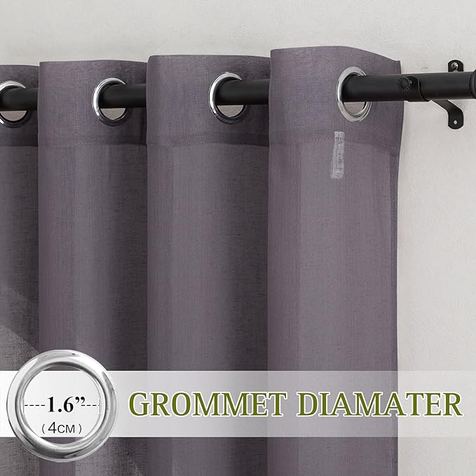 NICETOWN Linen Curtains for Bedroom, Grommet Semi Sheer Privacy with Light Filtering Curtains & Drapes Window Treatment for Bedroom Girls, Purple Brown, W52 x L63, 1 Pair