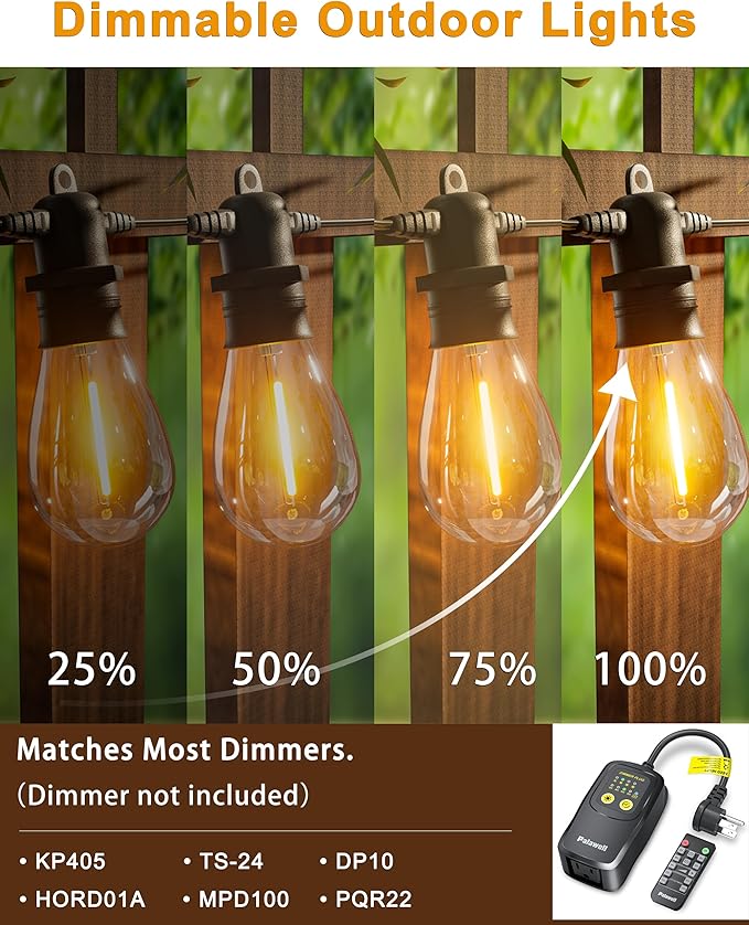60FT LED Outdoor String Lights with 16+1 Edison Shatterproof IP65 Waterproof Bulbs, 2700K Dimmable Commercial Grade Patio Lights for Garden, Porch, Deck Decor