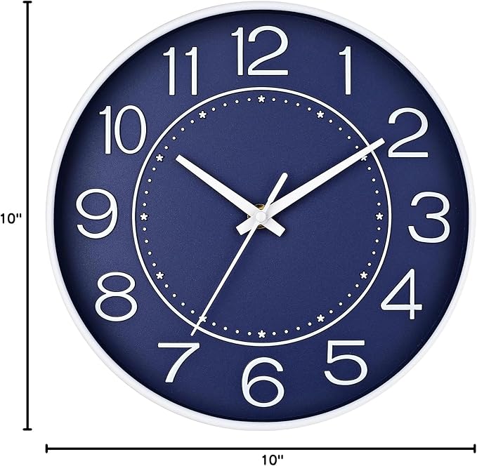 HZDHCLH Modern Wall Clocks Battery Operated,10 inch Navy Blue Clock for Wall,Silent Small Wall Clock for Living Room Bedroom Kitchen Office Nursery Decor