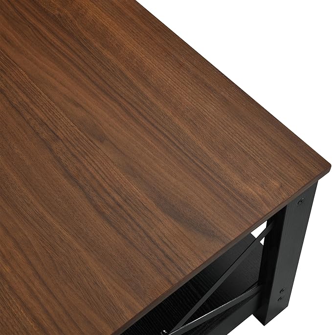 YITAHOME Coffee Tables for Living Room, Modern Farmhouse Coffee Table with Storage, 2-Tier Center Table Wood Living Room Table Accent Cocktail with Sturdy Frame, Brown and Black